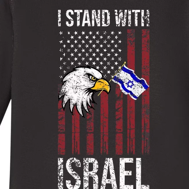 I Stand With Israel Eagle Flag Design Baby Long Sleeve Bodysuit