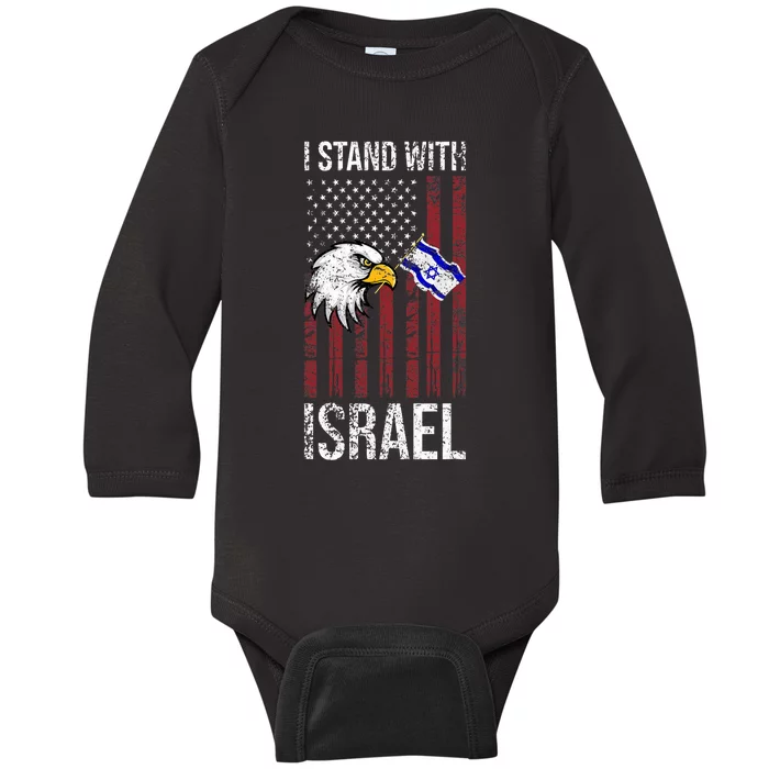 I Stand With Israel Eagle Flag Design Baby Long Sleeve Bodysuit