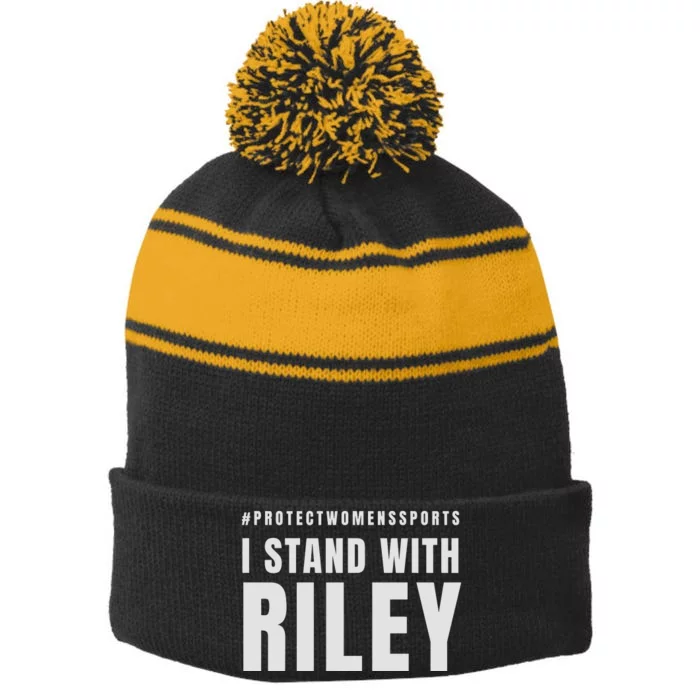 I Stand With Riley Stripe Pom Pom Beanie