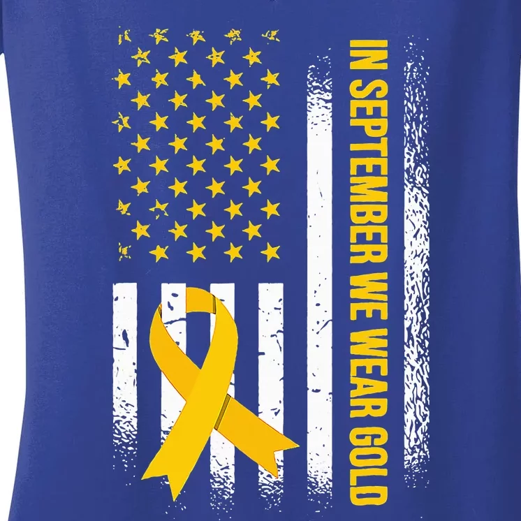 In September We Wear Gold Childhood Cancer Awareness Women's V-Neck T-Shirt