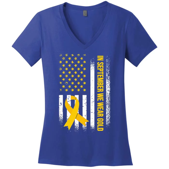 In September We Wear Gold Childhood Cancer Awareness Women's V-Neck T-Shirt