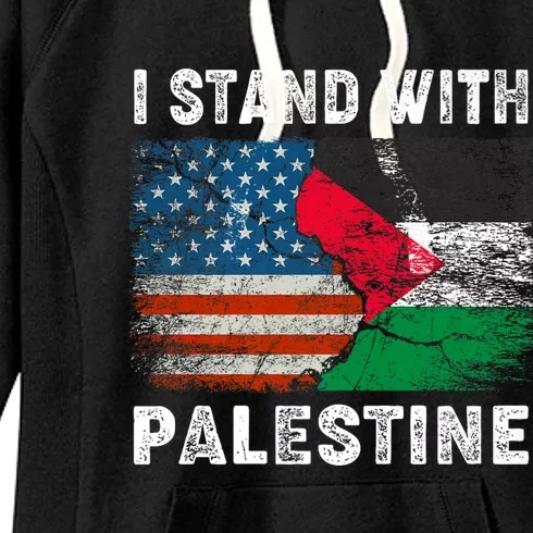 I Stand With Palestine Us Flag Palestinians Flag Women's Fleece Hoodie