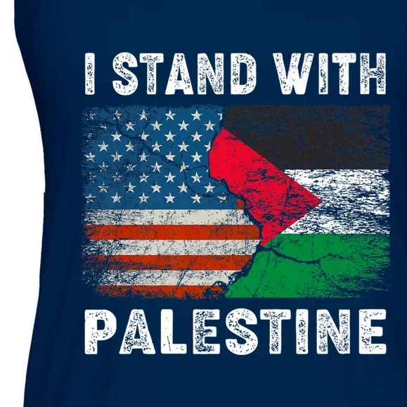 I Stand With Palestine Us Flag Palestinians Flag Ladies Essential Flowy Tank