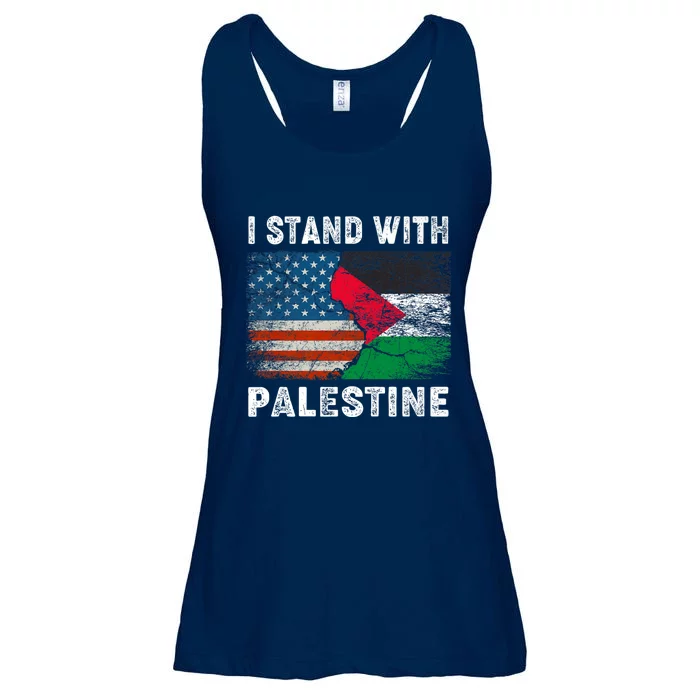 I Stand With Palestine Us Flag Palestinians Flag Ladies Essential Flowy Tank