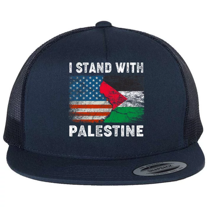 I Stand With Palestine Us Flag Palestinians Flag Flat Bill Trucker Hat