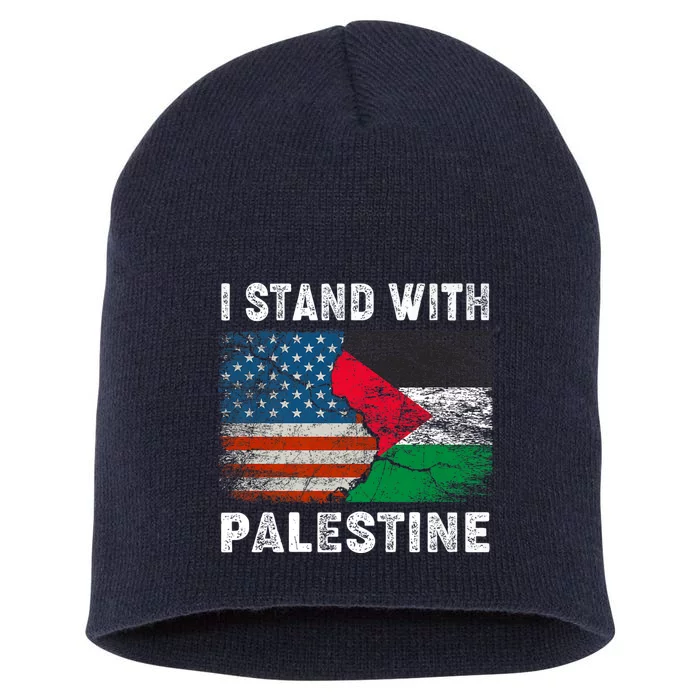 I Stand With Palestine Us Flag Palestinians Flag Short Acrylic Beanie