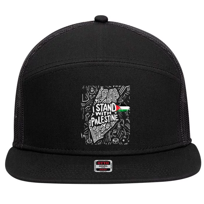 I Stand With Palestine Quote A Free Palestine Design 7 Panel Mesh Trucker Snapback Hat