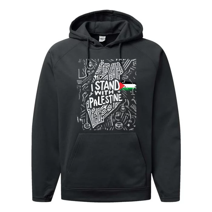 I Stand With Palestine Quote A Free Palestine Design Performance Fleece Hoodie