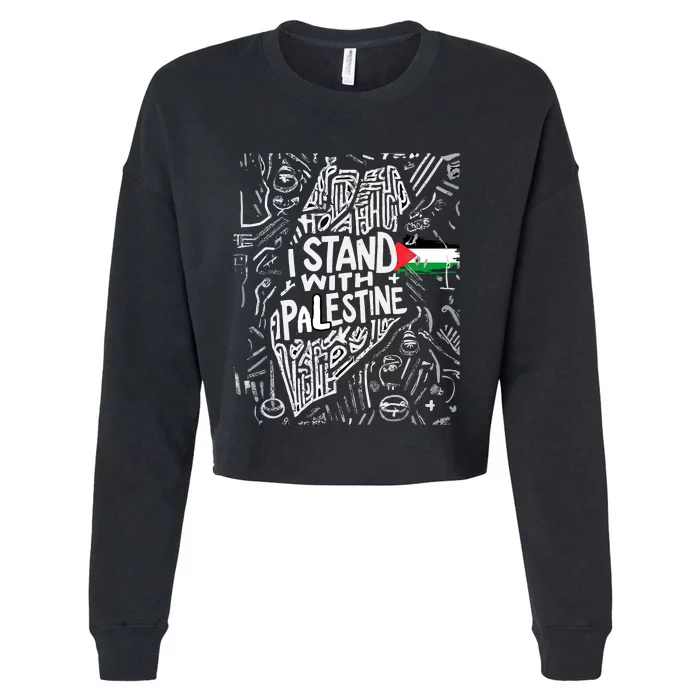 I Stand With Palestine Quote A Free Palestine Design Cropped Pullover Crew