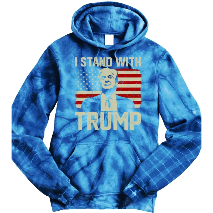 I Stand With Trump Vintage Old American Flag Supporter Cute Gift Tie Dye Hoodie