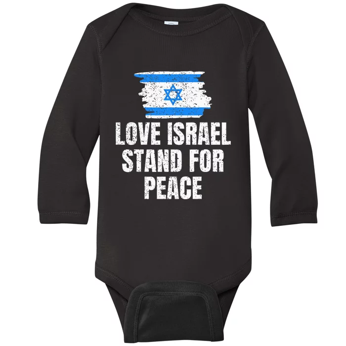 I Stand with Israel Flag Pray For Support Jewish Peace Love Baby Long Sleeve Bodysuit