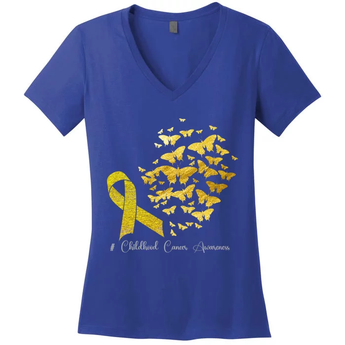 In September We Wear Gold Hood Cancer Awareness Gift Women's V-Neck T-Shirt