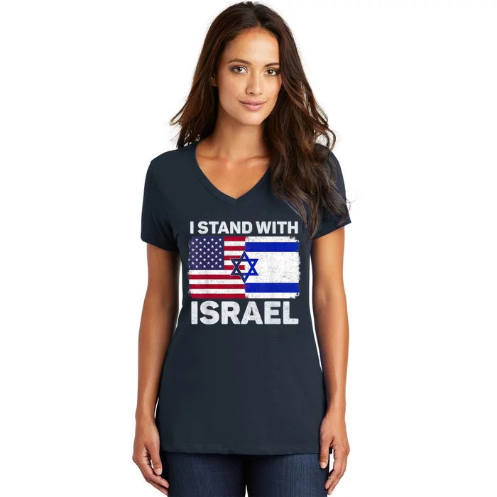 I Stand With Israel Usa American Flag With Israel Flag Women's V-Neck T-Shirt