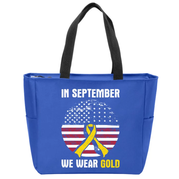 In September We Wear Gold Hood Cancer Awareness Gift Zip Tote Bag