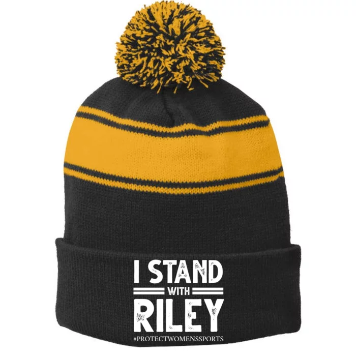 I Stand With Riley Gaines Stripe Pom Pom Beanie