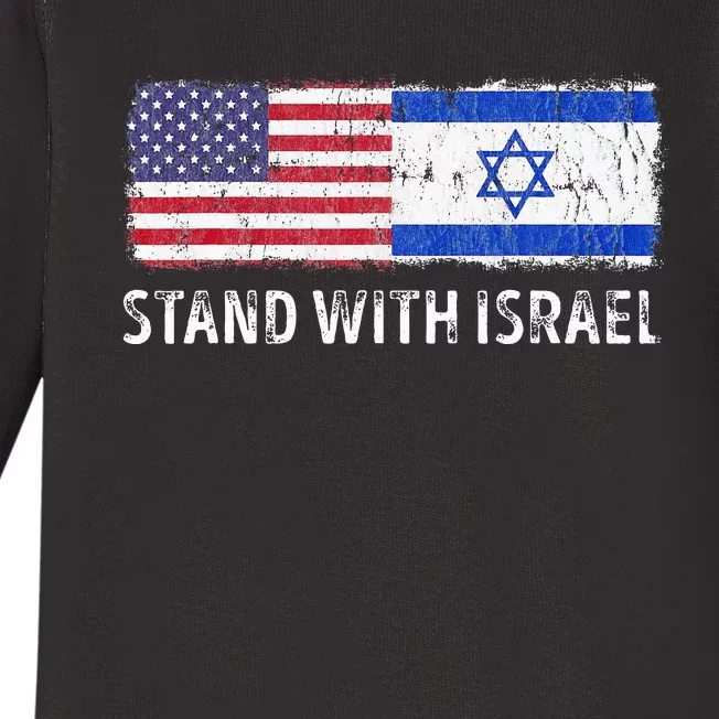 I Stand With Israel USA Israeli Flag Jewish Baby Long Sleeve Bodysuit