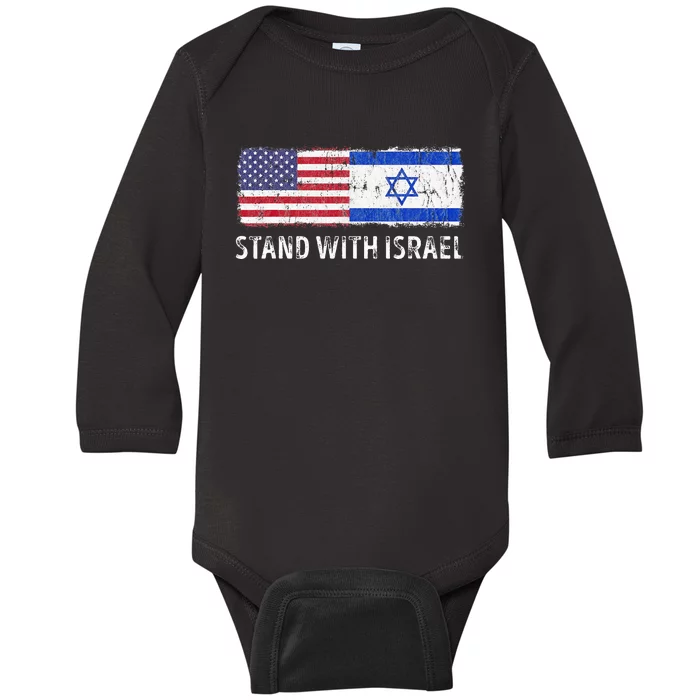 I Stand With Israel USA Israeli Flag Jewish Baby Long Sleeve Bodysuit