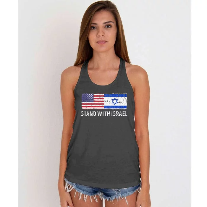 I Stand With Israel USA Israeli Flag Jewish Women's Knotted Racerback Tank