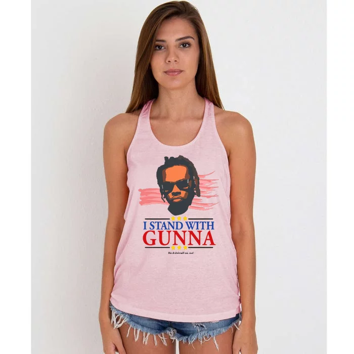 I Stand With G.U.N.N.A He Didn’T Tell On Me Women's Knotted Racerback Tank