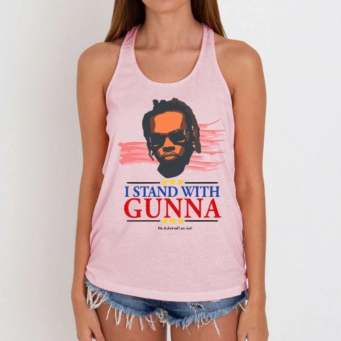 I Stand With G.U.N.N.A He Didn’T Tell On Me Women's Knotted Racerback Tank