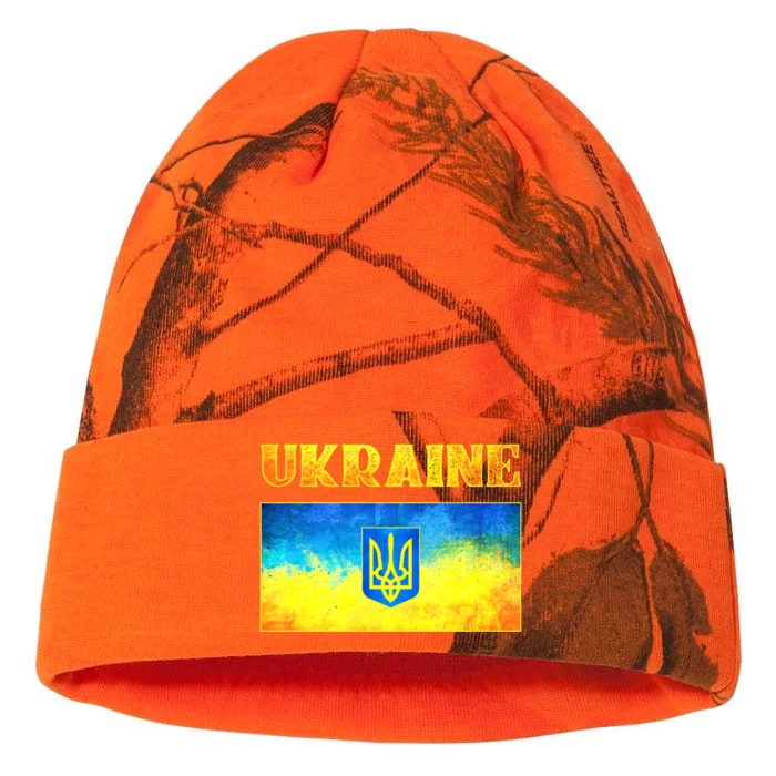 I Stand With Ukraine Cool Gift Ukrainian Flag Ukraine Funny Gift Kati - 12in Camo Beanie