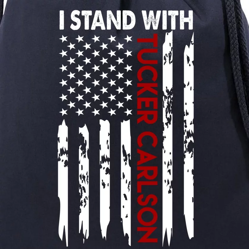 I Stand With Tucker Carlson American Flag Political Drawstring Bag