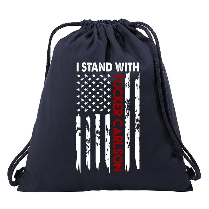 I Stand With Tucker Carlson American Flag Political Drawstring Bag