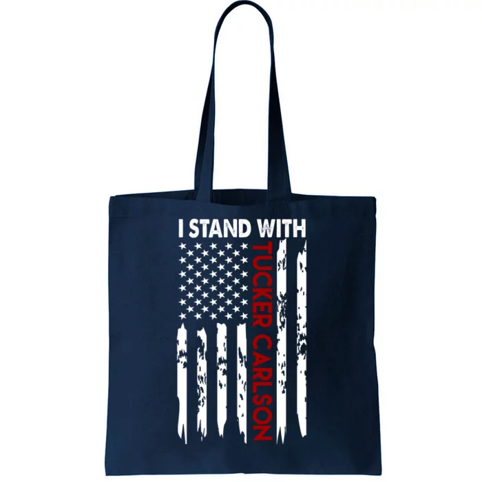 I Stand With Tucker Carlson American Flag Political Tote Bag