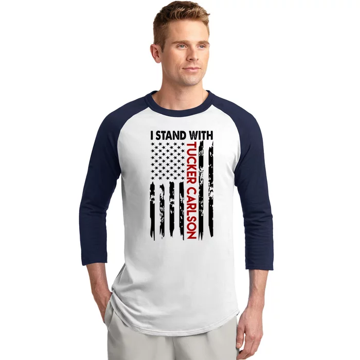 I Stand With Tucker Carlson American Flag Political Baseball Sleeve Shirt