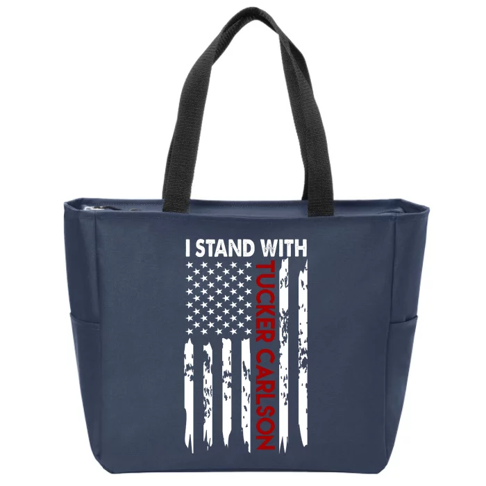 I Stand With Tucker Carlson American Flag Political Zip Tote Bag