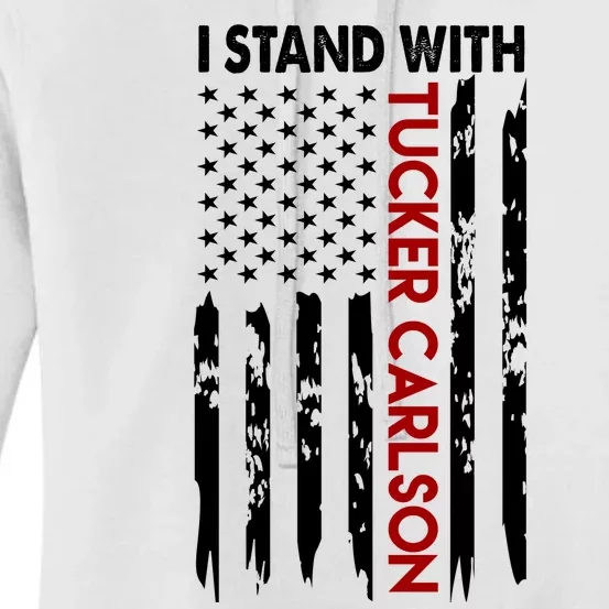 I Stand With Tucker Carlson American Flag Political Women's Pullover Hoodie