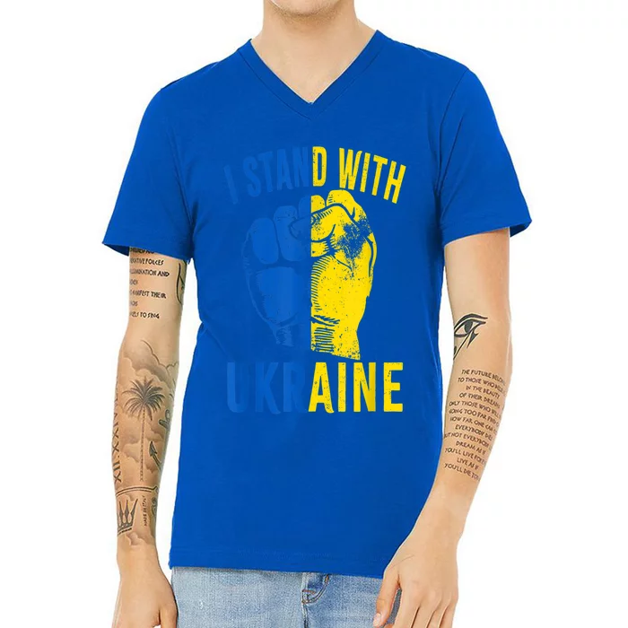 I Stand With Ukraine Flag Power Support Ukraine Gift V-Neck T-Shirt