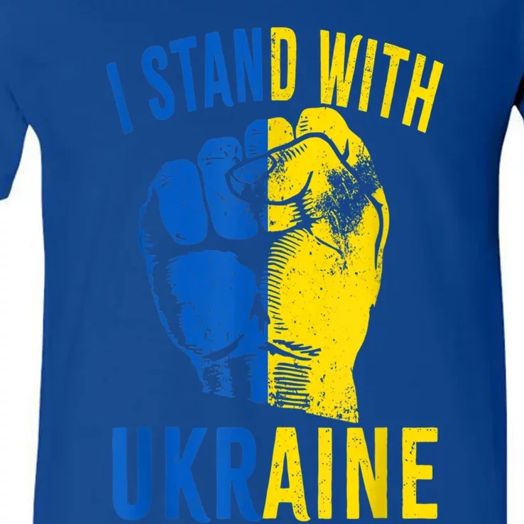 I Stand With Ukraine Flag Power Support Ukraine Gift V-Neck T-Shirt