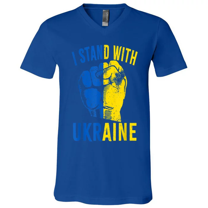 I Stand With Ukraine Flag Power Support Ukraine Gift V-Neck T-Shirt