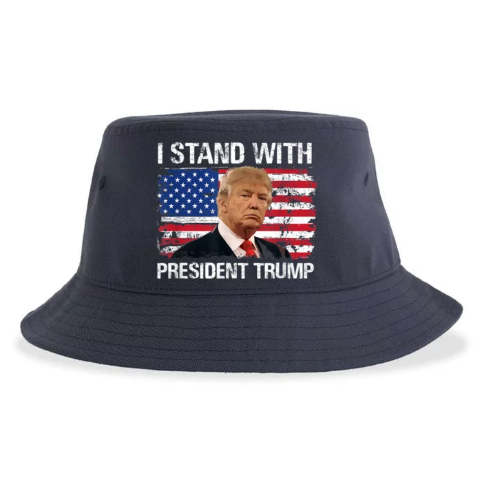 I Stand With President Trump American Flag Trump 2024 Men Women Sustainable Bucket Hat