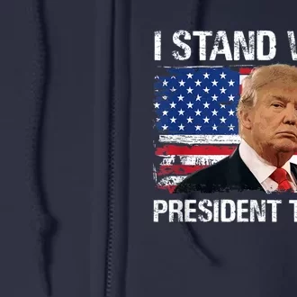 I Stand With President Trump American Flag Trump 2024 Men Women Full Zip Hoodie