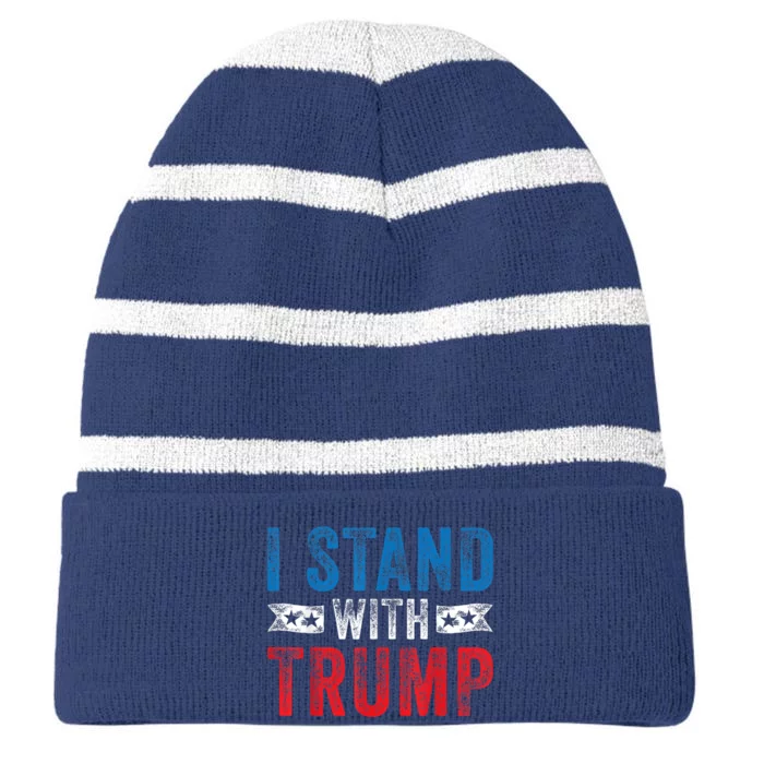 I Stand With Trump 2024 Election Donald MAGA Republican Gift Striped Beanie with Solid Band