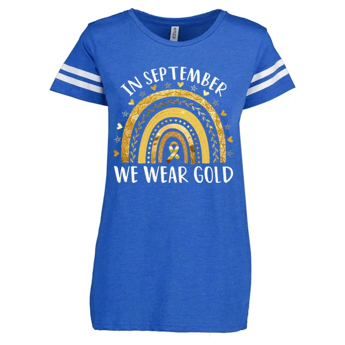 In September We Wear Gold Childhood Cancer Awareness Rainbow Enza Ladies Jersey Football T-Shirt