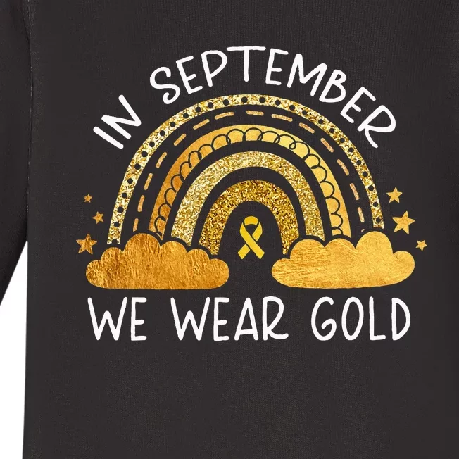 In September We Wear Gold Childhood Cancer Awareness Rainbow Baby Long Sleeve Bodysuit