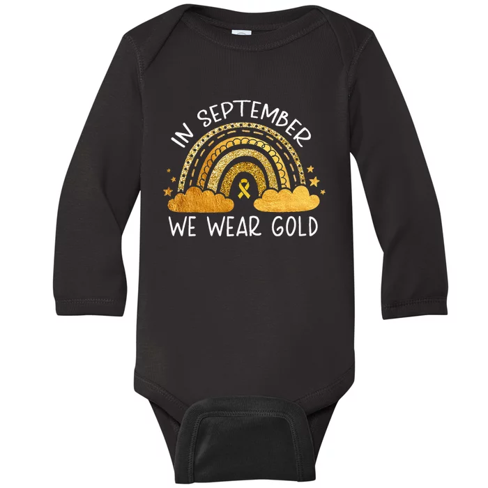 In September We Wear Gold Childhood Cancer Awareness Rainbow Baby Long Sleeve Bodysuit