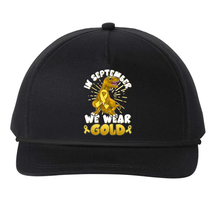 In September We Wear Gold Trex Dinosaur Childhood Cancer Awareness Snapback Five-Panel Rope Hat