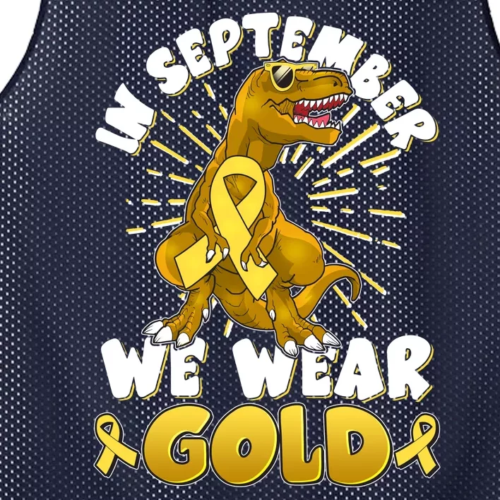 In September We Wear Gold Trex Dinosaur Childhood Cancer Awareness Mesh Reversible Basketball Jersey Tank