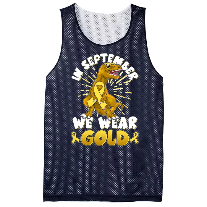 In September We Wear Gold Trex Dinosaur Childhood Cancer Awareness Mesh Reversible Basketball Jersey Tank