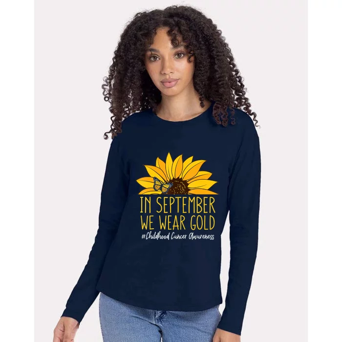 In September Wear Gold Childhood Cancer Awareness Sunflower Womens Cotton Relaxed Long Sleeve T-Shirt