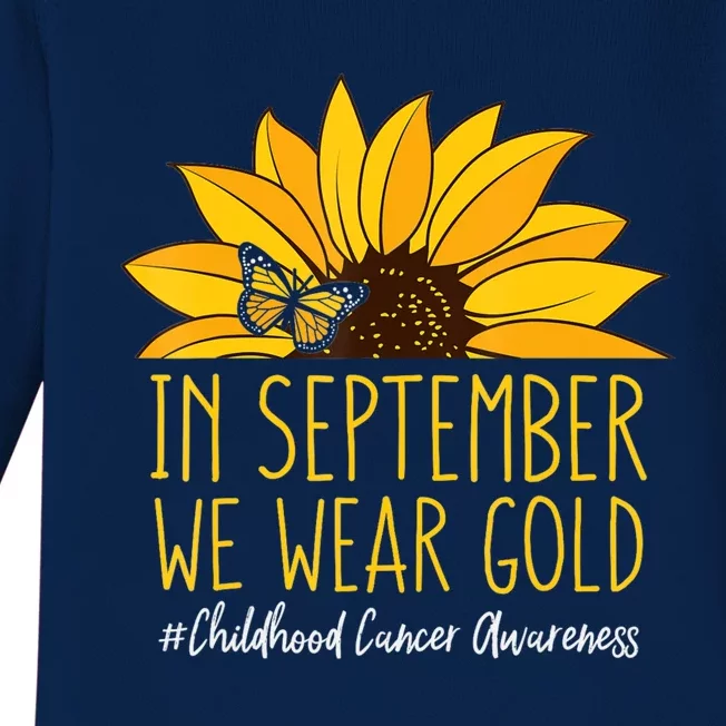 In September Wear Gold Childhood Cancer Awareness Sunflower Baby Long Sleeve Bodysuit