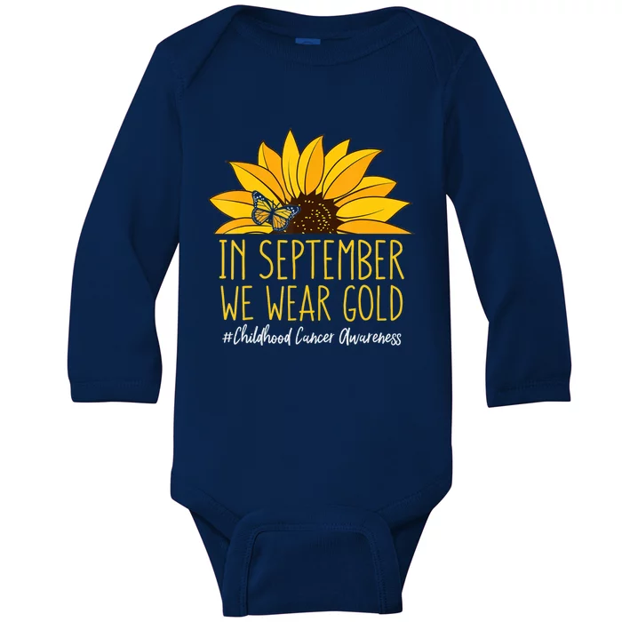 In September Wear Gold Childhood Cancer Awareness Sunflower Baby Long Sleeve Bodysuit