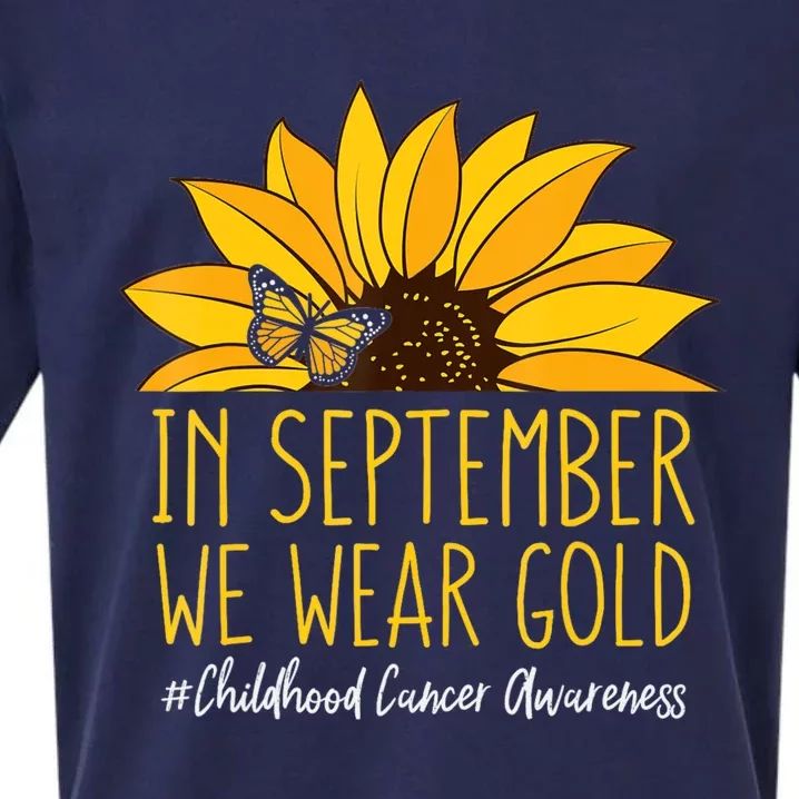 In September Wear Gold Childhood Cancer Awareness Sunflower Sueded Cloud Jersey T-Shirt