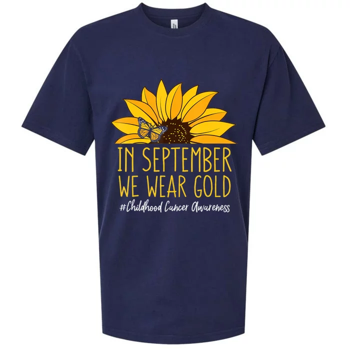 In September Wear Gold Childhood Cancer Awareness Sunflower Sueded Cloud Jersey T-Shirt