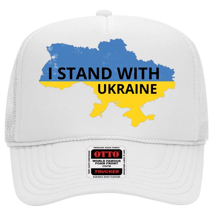 I Stand With Ukraine Map High Crown Mesh Trucker Hat