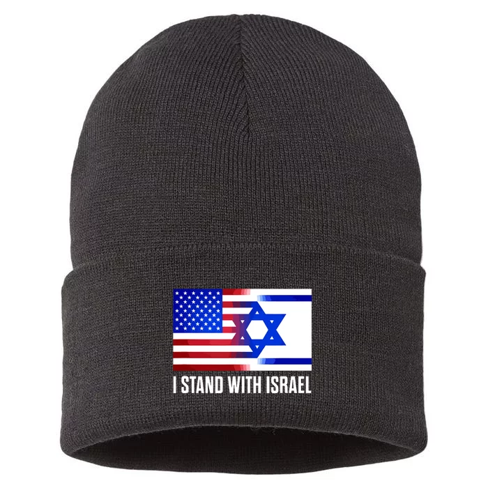 I Stand With Israel Patriotic Usa And Israel Flag Sustainable Knit Beanie